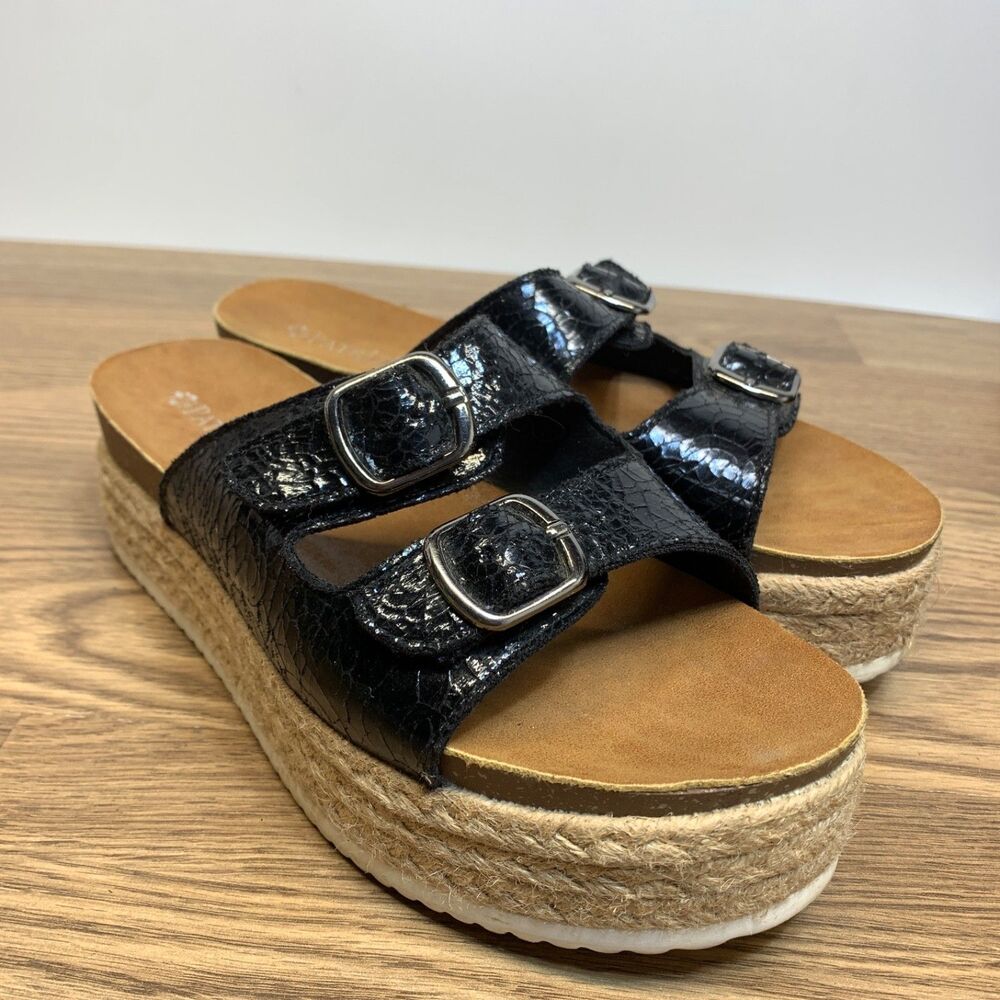 Patrizia Spring Step Black Buckle Accent Platform Espadrille Sandals US‎ 39 / 8